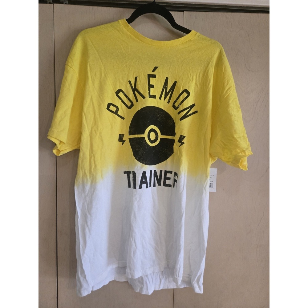 Pokemon Trainer T Shirt Large Yellow White Dip Dye Graphic Tee NWT Licensed